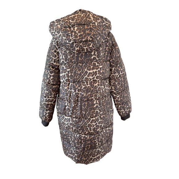 Vero Moda Leopard Print Long Puffer Coat with Hood – Size M - Picture 6 of 8